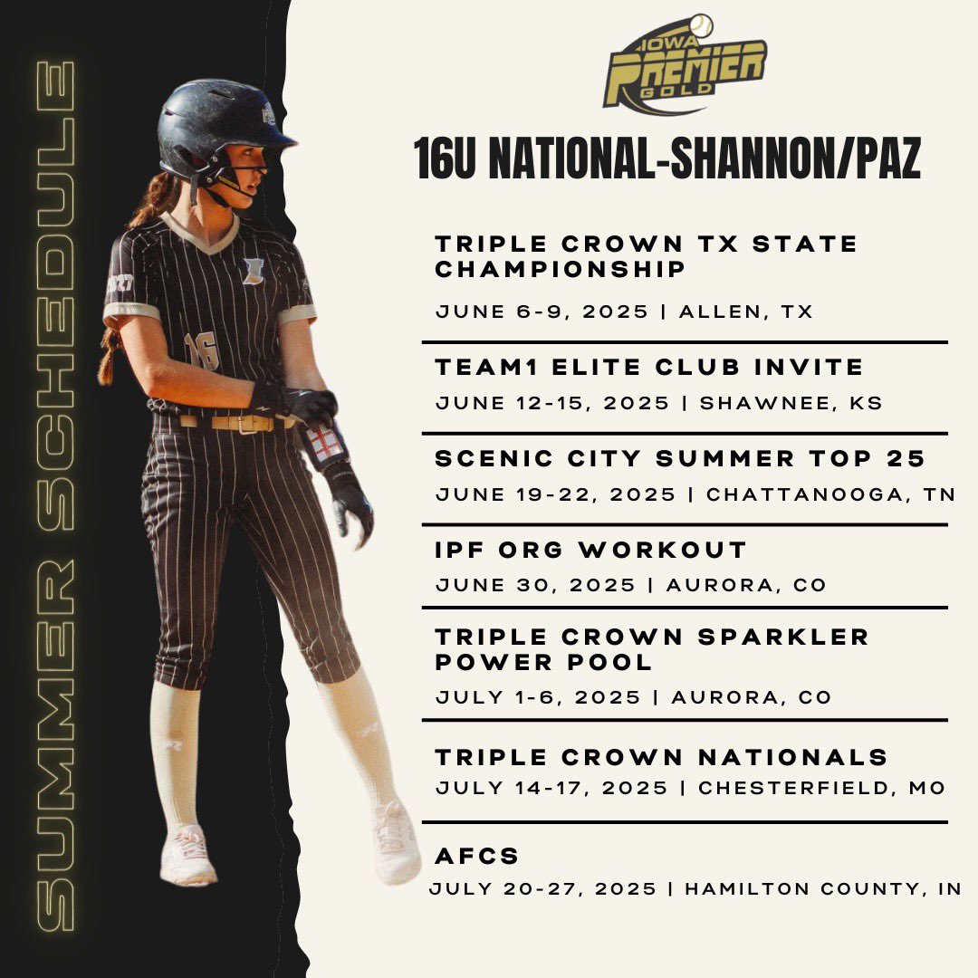 Kylee Hill (@kyleehill2027) on Twitter photo Schedule drop!! <a href="/IowaPremierFP/">Iowa Premier Fastpitch</a> <a href="/OliviaHPaz1997/">Olivia Paz</a> <a href="/PaigeShannonIPF/">Paige Shannon</a> #LetsGo #softball #2027 Schedule drop!! <a href="/IowaPremierFP/">Iowa Premier Fastpitch</a> <a href="/OliviaHPaz1997/">Olivia Paz</a> <a href="/PaigeShannonIPF/">Paige Shannon</a> #LetsGo #softball #2027