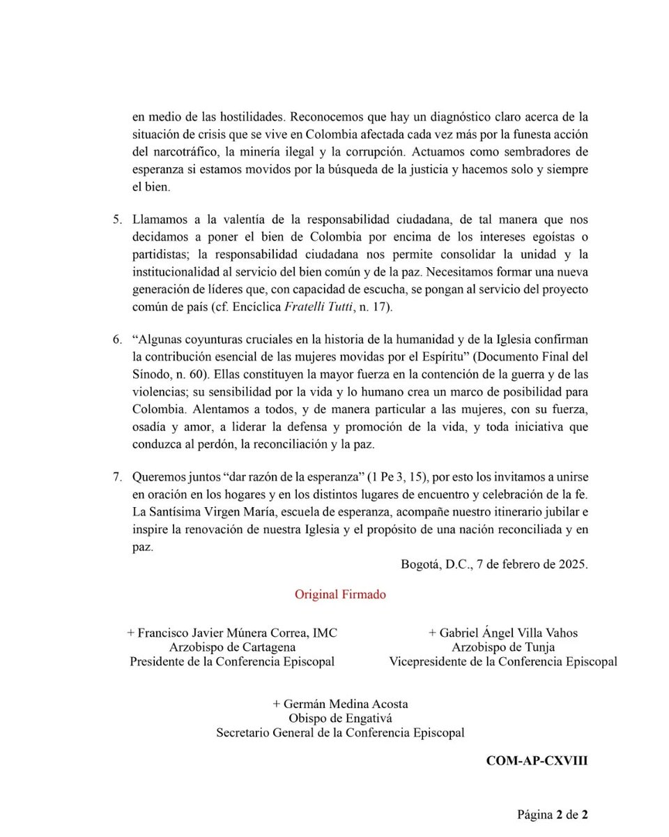 #Actualidad | Mons. José Mario Bacci participó en la 118 Asamblea Plenaria del episcopado colombiano, la cual,  dejó un mensaje donde se hace un llamado a la búsqueda de paz y la reconciliación en nuestro país. 

Te invitamos a leerlo.