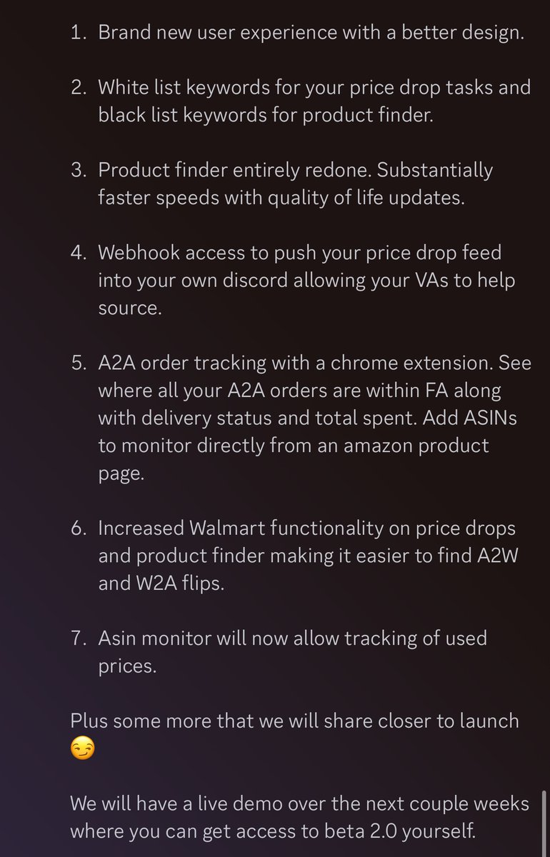 Lots of updates happening in the Amazon / Walmart software world this month. 

Our Amazon to Amazon software is no different. 

Excited to announce what’s coming to <a href="/FlipAlert/">FlipAlert</a> over the next 3 weeks. 

FlipAlert 1.0 has seen nearly 10,000,000 profitable A2A drops with millions
