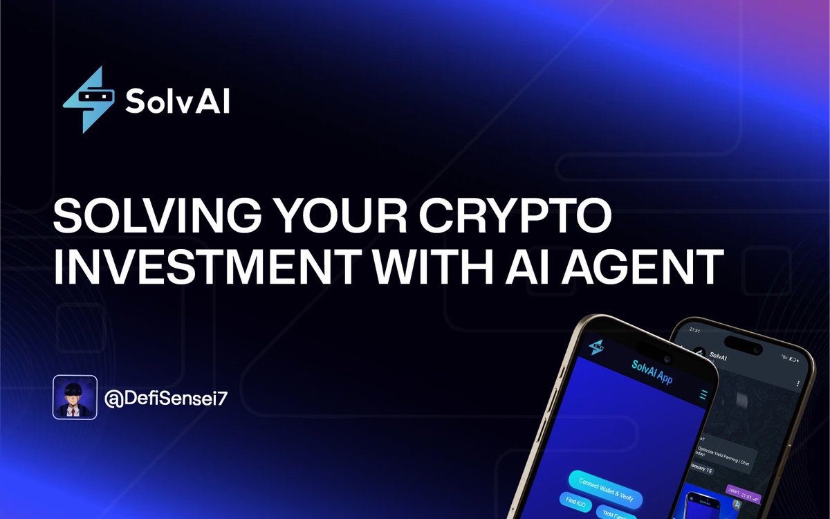 defisensei7's tweet photo. AI agents is the biggest crypto narrative to BID in 2025.

Imagine an AI Agent to aid your Crypto Investment??

Introducing @SolvAI_Agent - Solving your Crypto investment with AI agents. 

Discover top ICOs &amp; Optimize yield farming effortlessly.

#SolvAIChallenge #SolvAI 🧵↴ https://t.co/7juE5bgaUQ
