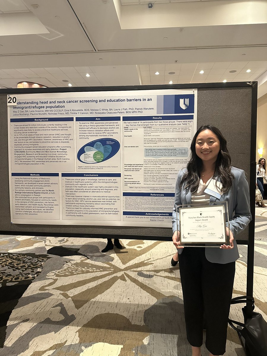 Honored to represent Project CHECKERS at the #DukeCancerInstitute MaryAnn Black Symposium - our abstract received the Health Equity Impact Award! Inspired to continue serving our local community in NC. #CommunityEngagement