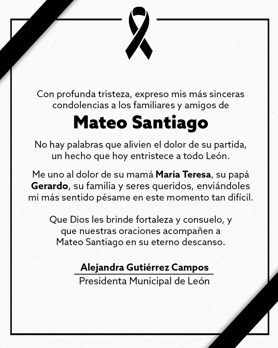 AleGutierrez_mx's tweet photo. Me uno a la pena que embarga a la familia de Mateo Santiago Ramírez. 

Mis condolencias a su familia, amigos y conocidos.

Descanse en Paz. https://t.co/TgA6LJlwTF