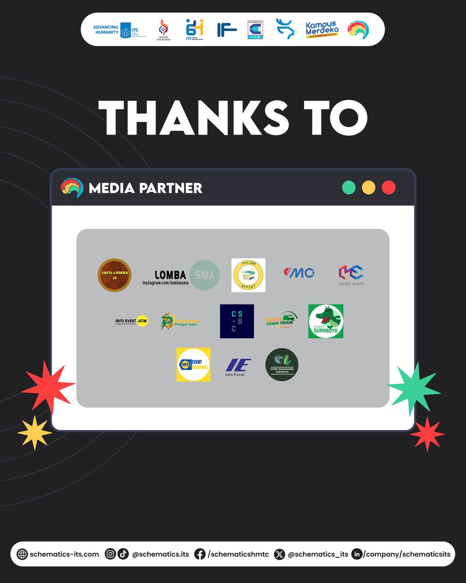 ⚫️THANK YOU TO OUR SPONSORS AND MEDIA PARTNER⚫️

Hai, Schematroops👋🏻

Mintics dan seluruh panitia SCHEMATICS 2024 mengucapkan terima kasih sebesar-besarnya kepada para sponsor dan media partner atas dukungan &amp; kepercayaan yang telah diberikan dalam menyukseskan acara!✨👏