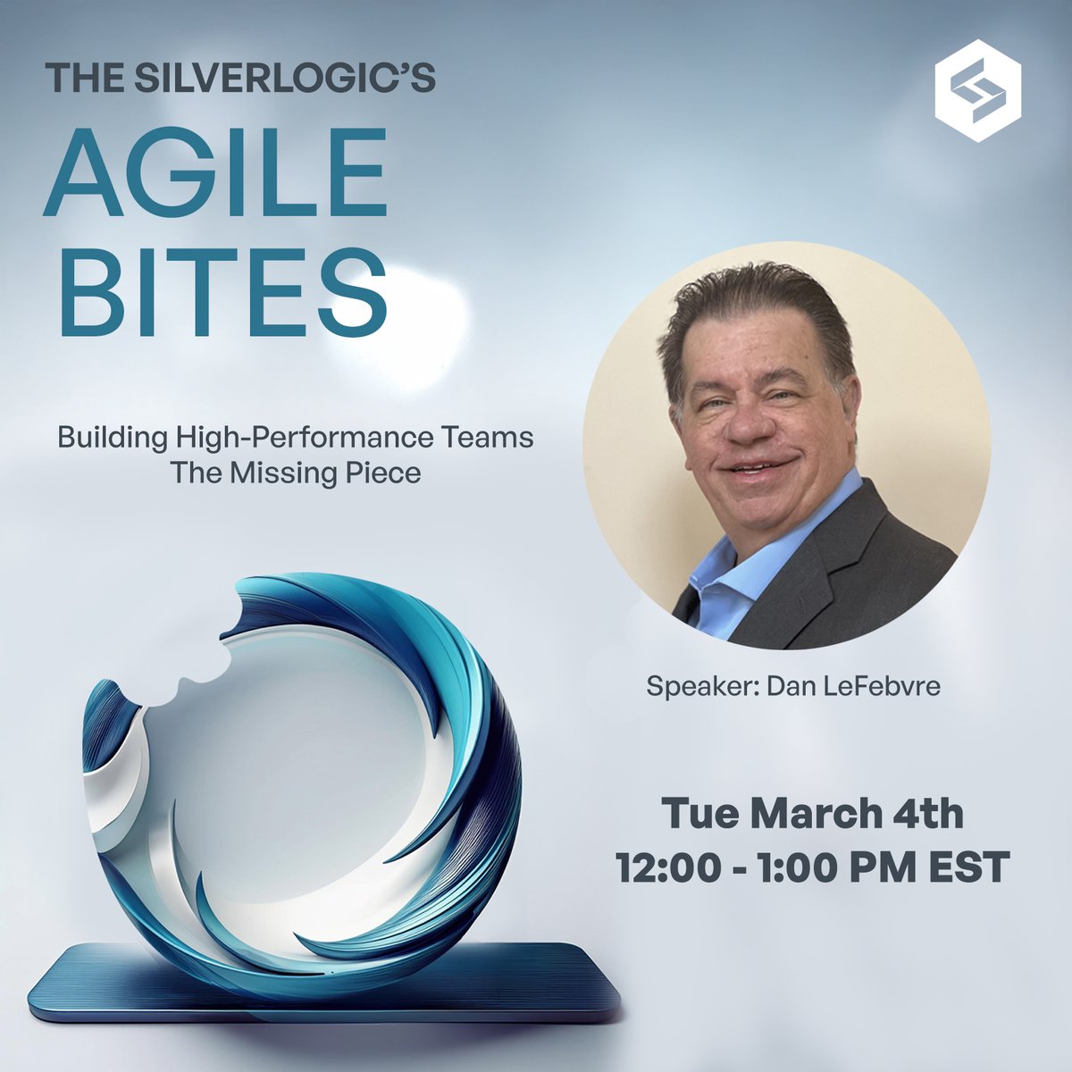 March Agile Bites is here!
March 4th | 📷 12-1 PM EST
Speaker: Dan LeFebvre
Topic: “Building High-Performance Teams: The Missing Piece”
Join Dan as he shares how to lead and inspire teams to excel.
Register here: AgileBitesMarch2025.eventbrite.com