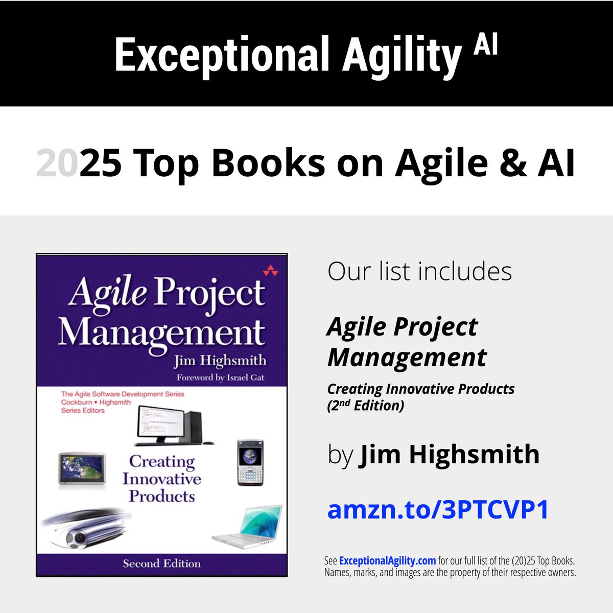 EA_x_AI's tweet image. Top 25 books on agile and AI includes &quot;Agile Project Management: Creating Innovative Products&quot; by Jim Highsmith 👉 amzn.to/3PTCVP1

See ExceptionalAgility.com for full list

#Agile #AgileProjectManagement #InnovativeProducts #Tech #Book #AgileBook #ExceptionalAgilityAI