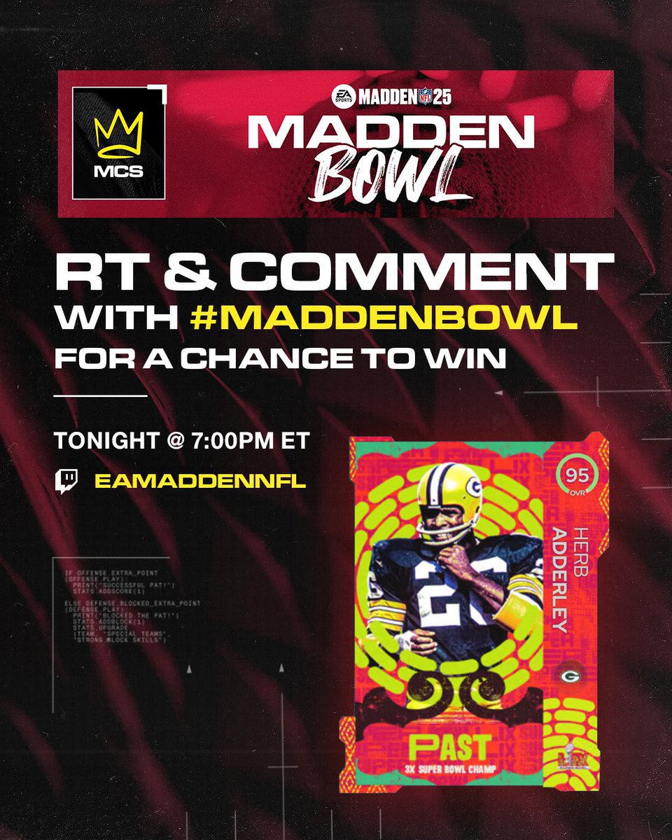 GIVEAWAY🚨🚨🚨
Giving away one of the best DBs in mut
Like,retweet, and comment who you think is going to win the #MaddenBowl tonight. Make sure to tune in at twitch.tv/eamaddennfl to watch the final in 5 minutes. 
Announcing winner tomorrow night