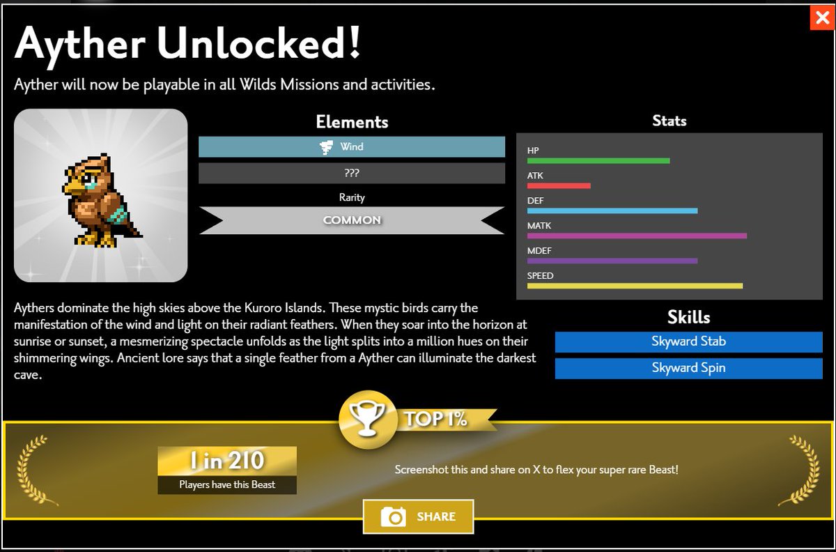 dru4er's tweet photo. Check out this super rare Beast I just hatched in #KuroroWilds https://t.co/En6IYzNfBo