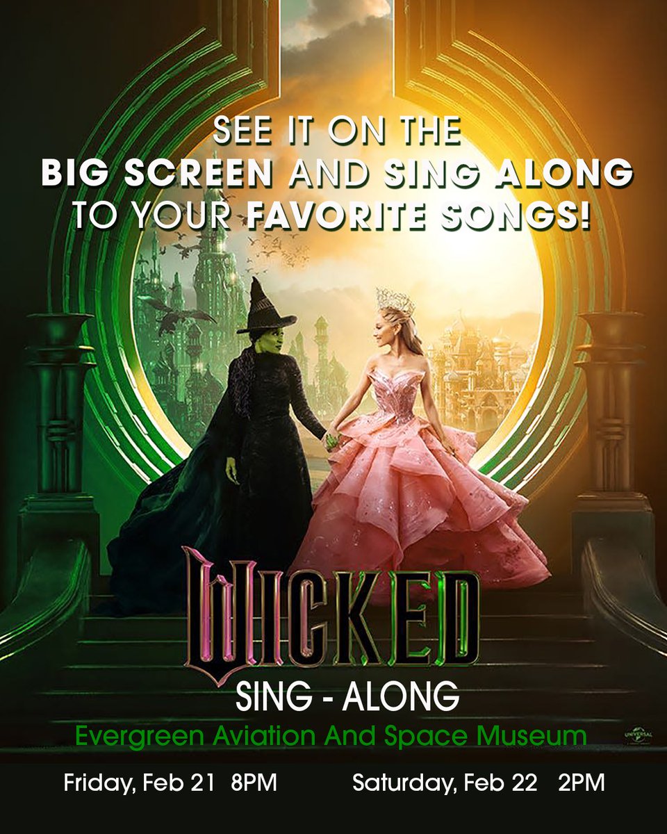 EvergreenMuseum's tweet image. Wicked Sing-Along &amp;amp; Costume Party!
Feb 21 (21+ Night) - Sing along, dress up &amp;amp; enjoy a spellbinding night with alcoholic beverages available for purchase! 🎟️ Get tickets: ow.ly/aBrJ50UVRsu
Feb 22 (Matinee, All Ages)  🎟️ ow.ly/NJKO50UVRsv
#WickedSingAlong #MusicalMagic