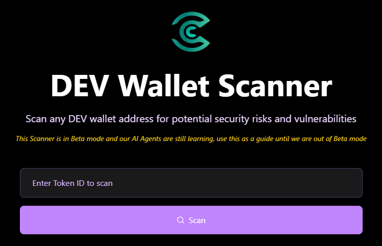 CryptoTection's tweet image. Introducing the first piece of our game-changing puzzle in crypto investing. With our Dev Wallet Scanner, you can now input a token&apos;s contract address (CA), and our system will automatically analyze the developer’s wallet for potential risks. You&apos;ll receive a detailed breakdown…