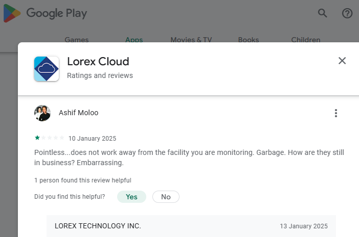 [GooglePlay-QualityRev#448324](*)(The most trashy app?) Lorex or Wicked{Amanda Davis- January 26, 2025- App is worthless. Everytime you click on events is says network error}(Ultimately => Horrible-Lorex)204284