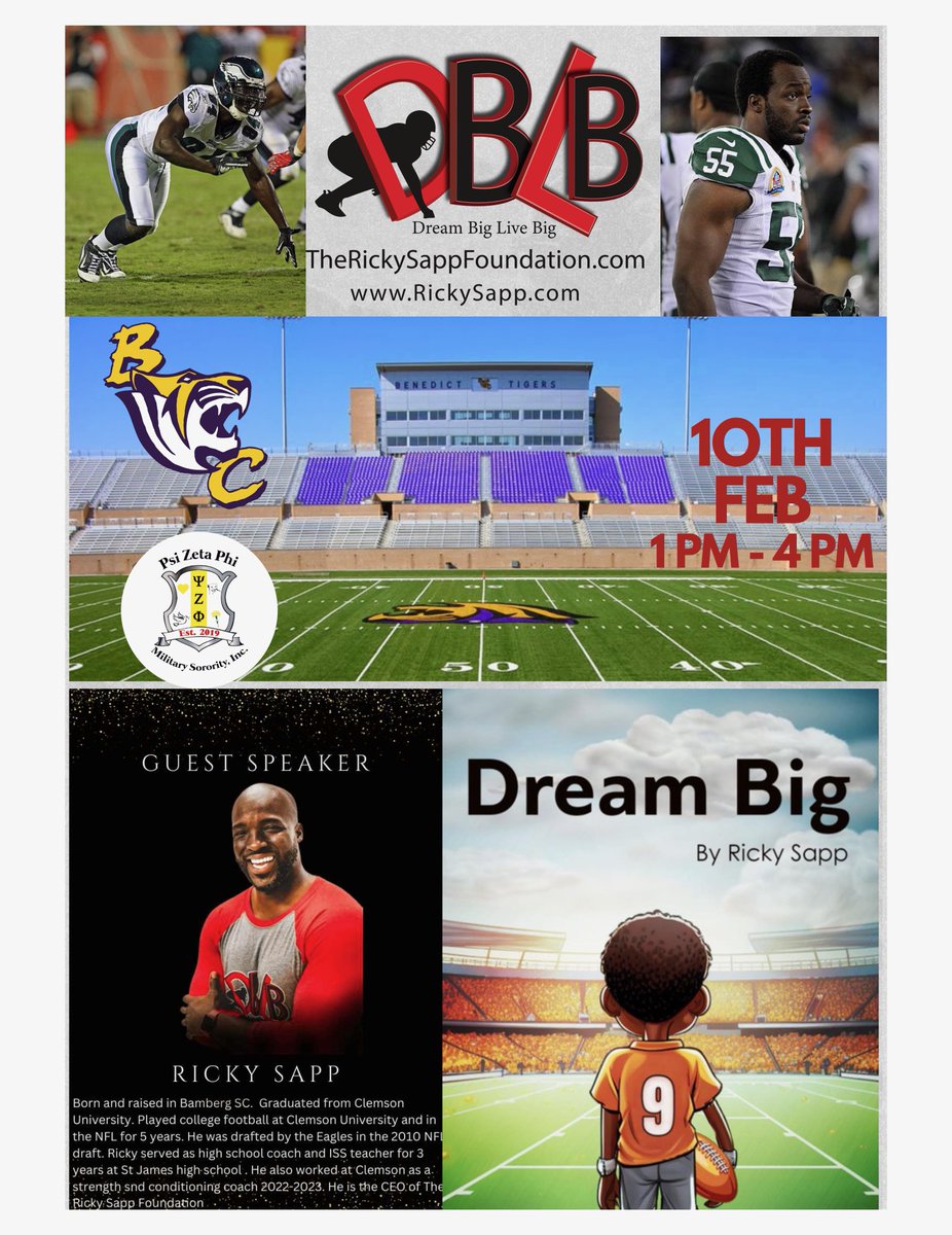 Sapp91's tweet photo. I am excited and thankful for this opportunity to speak to the  veterans and the University of Benedict football team on February 10th. Psi Zeta Phi Military Sorority, Inc  thank you for the opportunity. https://t.co/aZSNM5yR3l