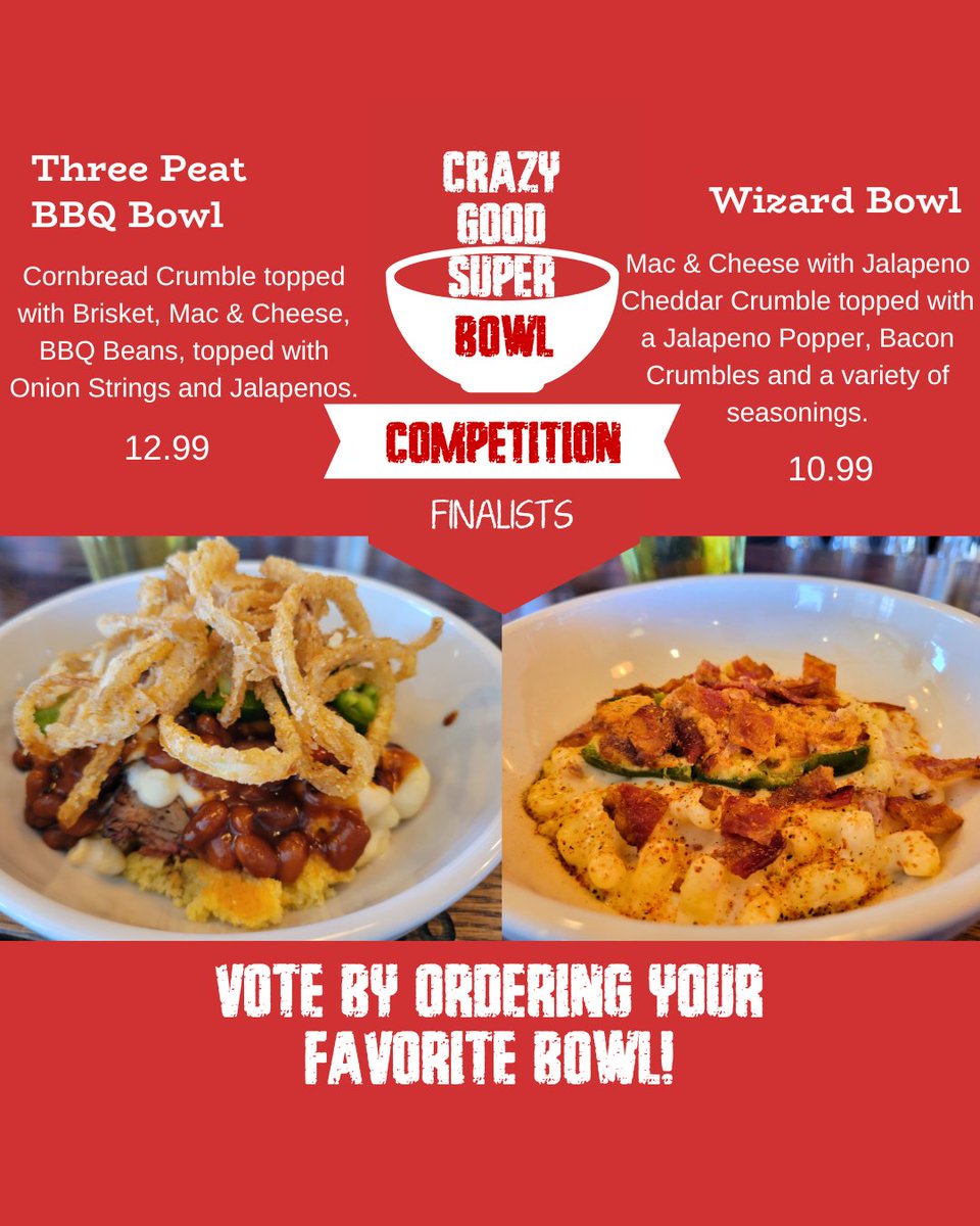 crazygoodeats's tweet photo. It's the 4th quarter of our Crazy Good Super Bowl!

Make sure to come in and order to place your vote for your favorite through Saturday evening.
May the most tastiest bowl win! 🏆

#eatKansasCity #KansasCityBBQ #KCBarbeque #OlatheKS https://t.co/OdcaCdsDyo