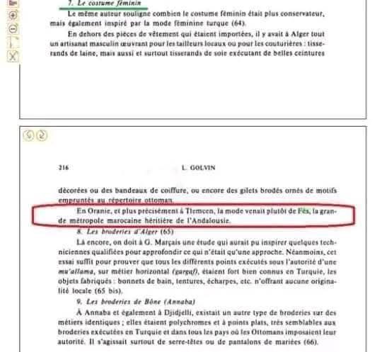 #المغرب_اولا #المغرب #العالم
كيقول المؤرخ الفرنسي  🇨🇵Golvin اللي عاش في الجزائر الفرنسية وذلك في كتابو اللي خصصه للفترة العثمانية بالجزائر كيقول ان الازياء النسائية بوهران وغيرهم  كانت كتجيهم من فاس 🫣😉