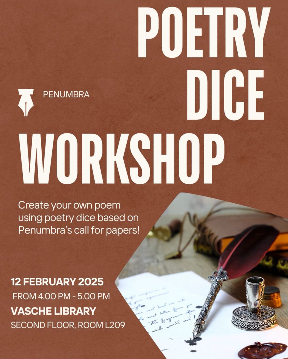 csustanpenumbra's tweet image. Calling all poets!
We're hosting our first workshop of the semester next week, which will focus on poetry writing. We hope you'll join us on Wednesday, February 12th, from 4 to 5 p.m. in room L209!
#penumbra #writingworkshop #poetryworkshop