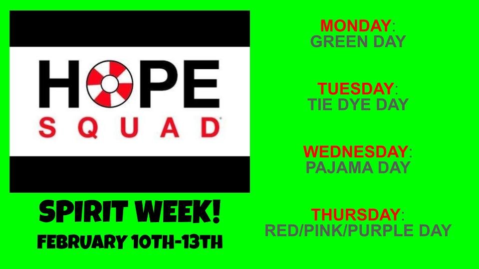 Reminder, Spirit Week starts tomorrow....