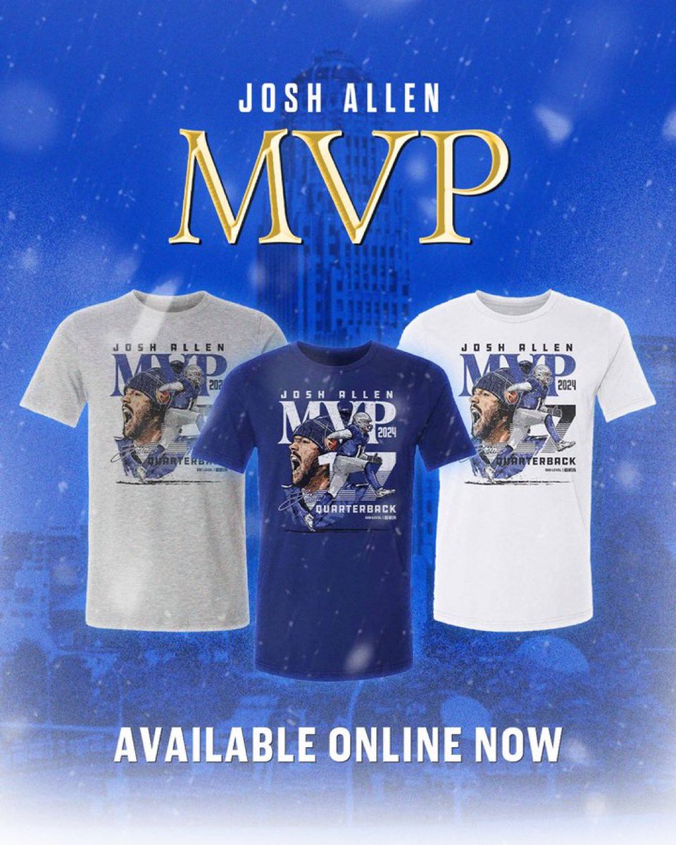 RyanTalbotBills's tweet image. As soon as Josh Allen was named MVP, I knew there would be some terrific shirt designs out there for the #BillsMafia. 

How many of you have already purchased MVP merch? 

(There are a lot more than these but X only allows four pictures)