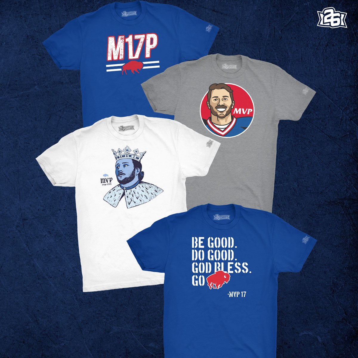RyanTalbotBills's tweet image. As soon as Josh Allen was named MVP, I knew there would be some terrific shirt designs out there for the #BillsMafia. 

How many of you have already purchased MVP merch? 

(There are a lot more than these but X only allows four pictures)