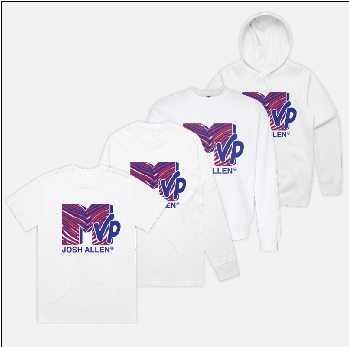 RyanTalbotBills's tweet image. As soon as Josh Allen was named MVP, I knew there would be some terrific shirt designs out there for the #BillsMafia. 

How many of you have already purchased MVP merch? 

(There are a lot more than these but X only allows four pictures)