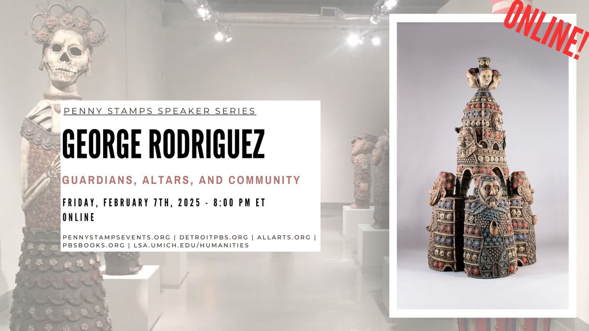 PBS Books (@pbsbooks) on Twitter photo Artist George Rodriguez uses humor, heritage & ornamentation to create stunning ceramic sculptures that build bridges between cultures. His work spans museums & public spaces worldwide! 🎨✨
Join us & <a href="/UMPennyStamps/">Penny Stamps Series</a> for this convo tonight at 8 PM ET. youtube.com/pbsbooks Artist George Rodriguez uses humor, heritage & ornamentation to create stunning ceramic sculptures that build bridges between cultures. His work spans museums & public spaces worldwide! 🎨✨
Join us & <a href="/UMPennyStamps/">Penny Stamps Series</a> for this convo tonight at 8 PM ET. youtube.com/pbsbooks