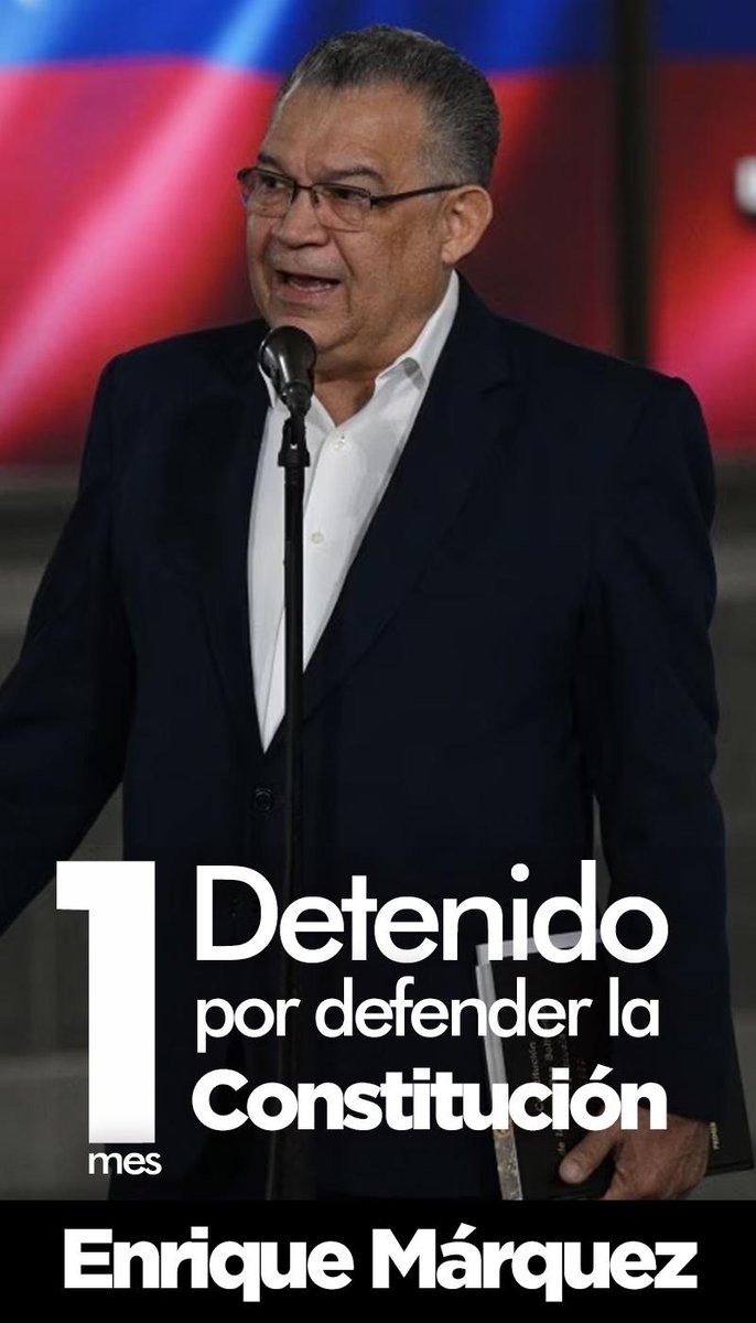 *Está Noche • 7:00pm*  

Nos unimos para exigir juntos la liberación del Dirigente Político  _*Enrique Márquez*_ defensor de la Constitución y los DDHH, que cumple hoy un mes desde que fue arbitrariamente detenido.

Únete por la red social X con el *#LiberenAEnriqueMarquez*