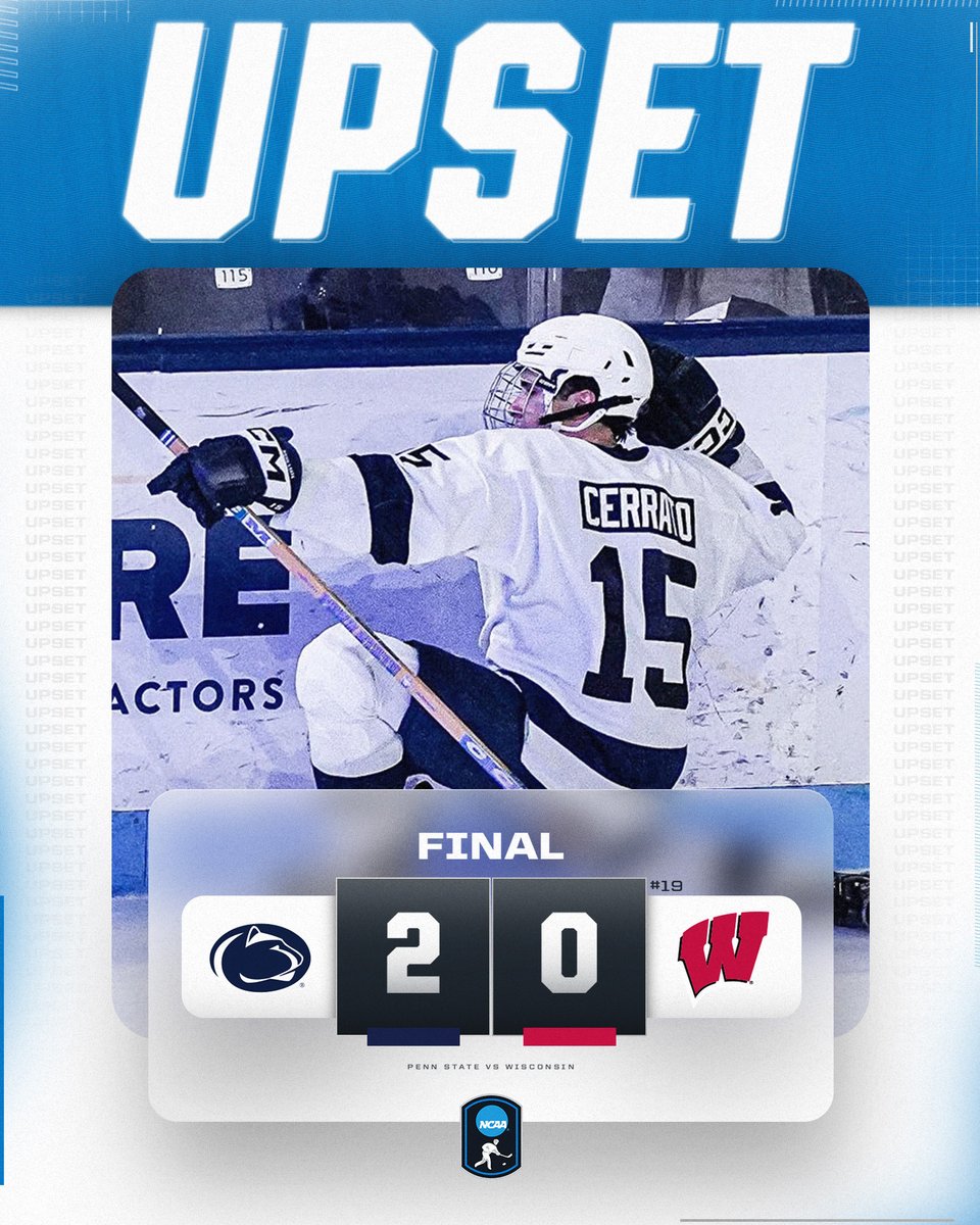 NCAAIceHockey's tweet photo. UPSET ALERT! 🚨

@PennStateMHKY shuts out No. 19 Wisconsin

#NCAAHockey https://t.co/GNHP3ywTkP