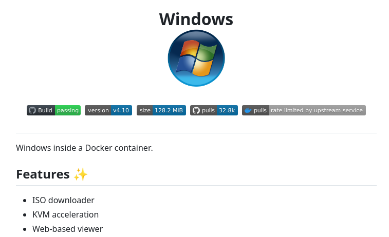 Run Windows in a Docker container