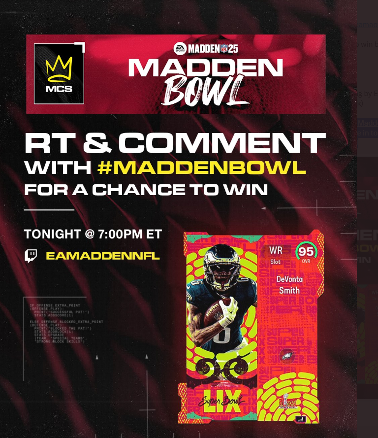 Got a little madden giveaway for you guys today! 

RT &amp; Comment with #MaddenBowl for a chance to win. Ill chose a random reply to win DeVonta 

Tune in and watch the Beast named @Jonbeast860 win $250,000  twitch.tv/eamaddennfl