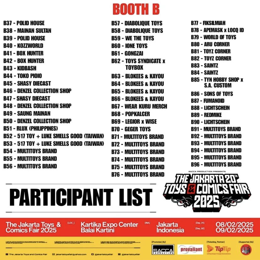 lifeisneverlive's tweet photo. yang mau titip di jakarta toys hit me up yaa @JakToysFair  ini list bootthh nya mantap betuuullll https://t.co/HEhFraWdhZ