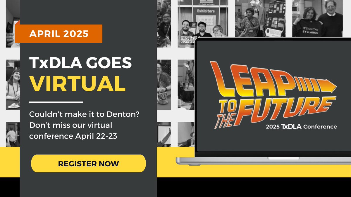 🚀 Virtual #TxDLA2025 launches in T-minus 3 days!  

✓ Check your login credentials 
✓ Test your tech setup 
✓ Review the schedule 
✓ Get ready to connect  

Last chance to register: txdla.org/conference/