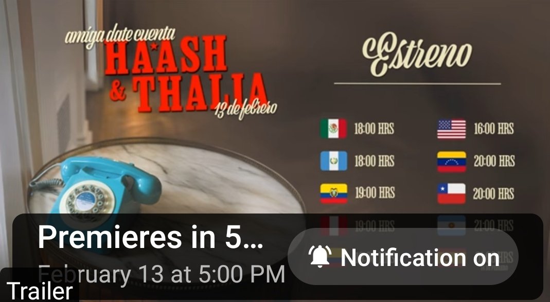 Los #HAASHFans Invitamos a todos los Fandoms a ir a Youtube a activar la 🔔 notificaciones para el gran estreno del vídeo oficial  de #AmigaDateCuenta
Nueva Colaboracion de 
<a href="/haashoficial/">Ha*Ash</a> junto a <a href="/thalia/">Thalia</a>. Disponible el 13 de Febrero en enlace de abajo. ⤵️
youtu.be/P4hZZCHvNUI?si…