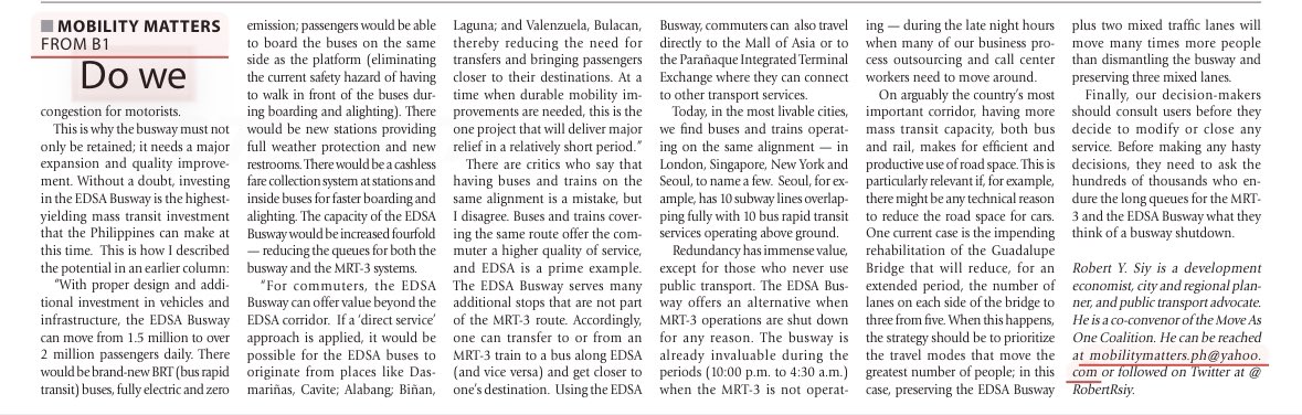 DO WE NEED THE EDSA BUSWAY?  On arguably the Philippines’ most important corridor, having more mass transit capacity, both bus and rail, makes for efficient and productive use of road space. manilatimes.net/2025/02/08/bus…
