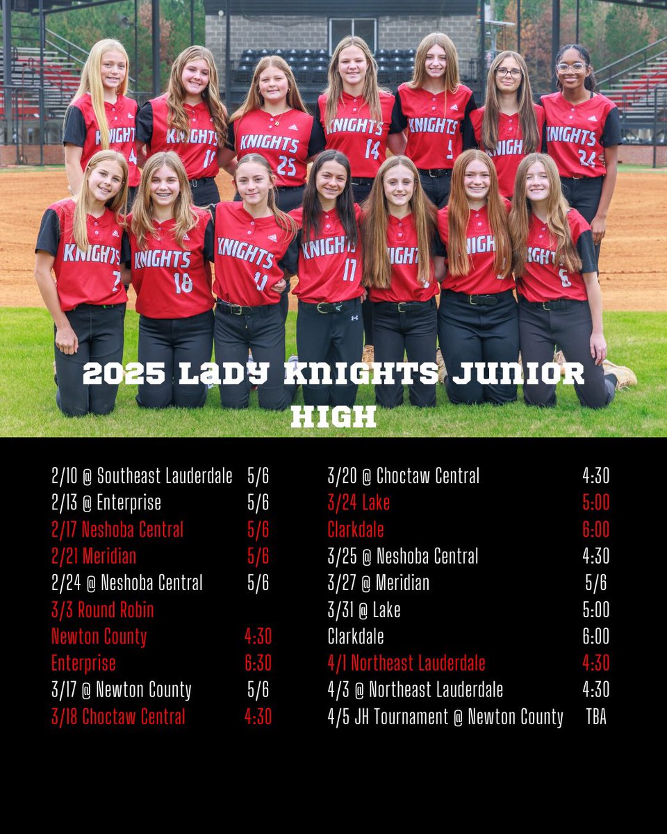 Here’s a look at our 2025 schedule! 

Your Lady Knights open play tomorrow at 10 against Lake at Richard May Memorial Field. 

#WLSoftball #PTP