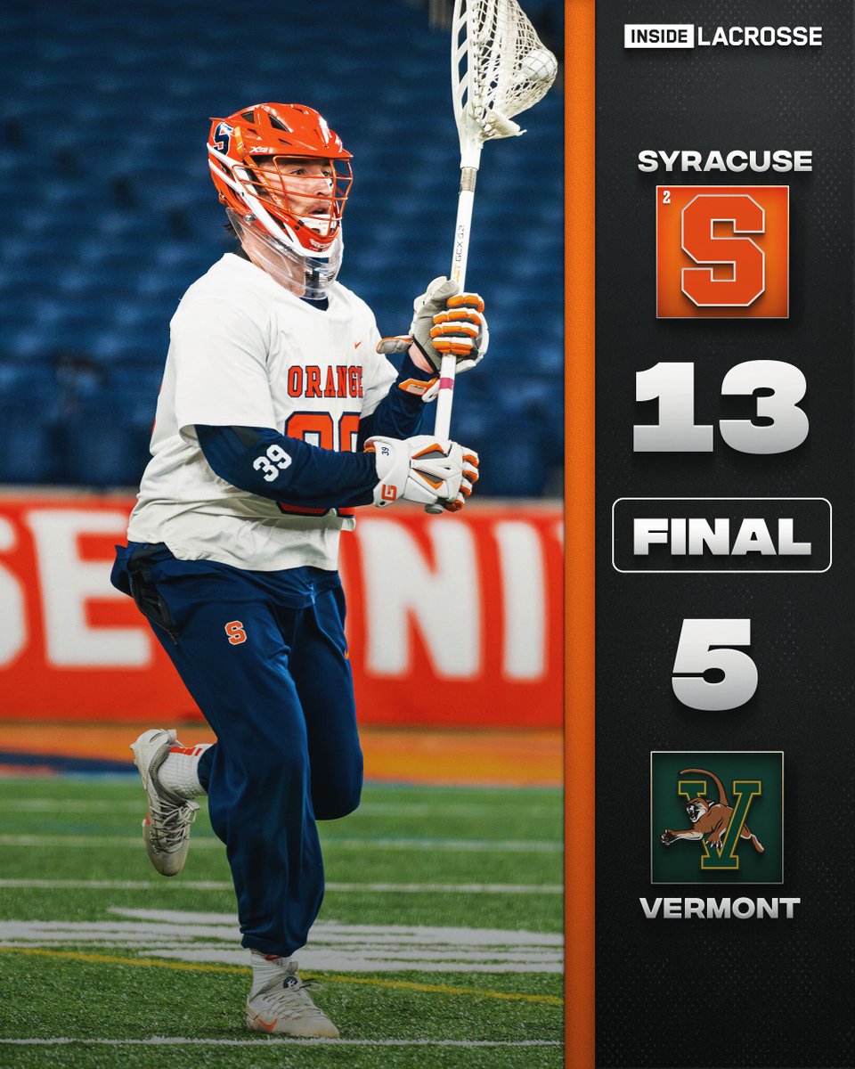 Inside Lacrosse (@inside_lacrosse) on Twitter photo FINAL: <a href="/CuseMLAX/">Syracuse Menās Lacrosse</a> beats <a href="/UVMmlax/">UVM Men's Lacrosse</a> 13-5 in Friday night action.
Joey Spallina finishes with 5G & 5A and the Orange defense impresses again.
Scoreboard: insidelacrosse.com/league/DI/scor⦠FINAL: <a href="/CuseMLAX/">Syracuse Menās Lacrosse</a> beats <a href="/UVMmlax/">UVM Men's Lacrosse</a> 13-5 in Friday night action.
Joey Spallina finishes with 5G & 5A and the Orange defense impresses again.
Scoreboard: insidelacrosse.com/league/DI/scorā¦