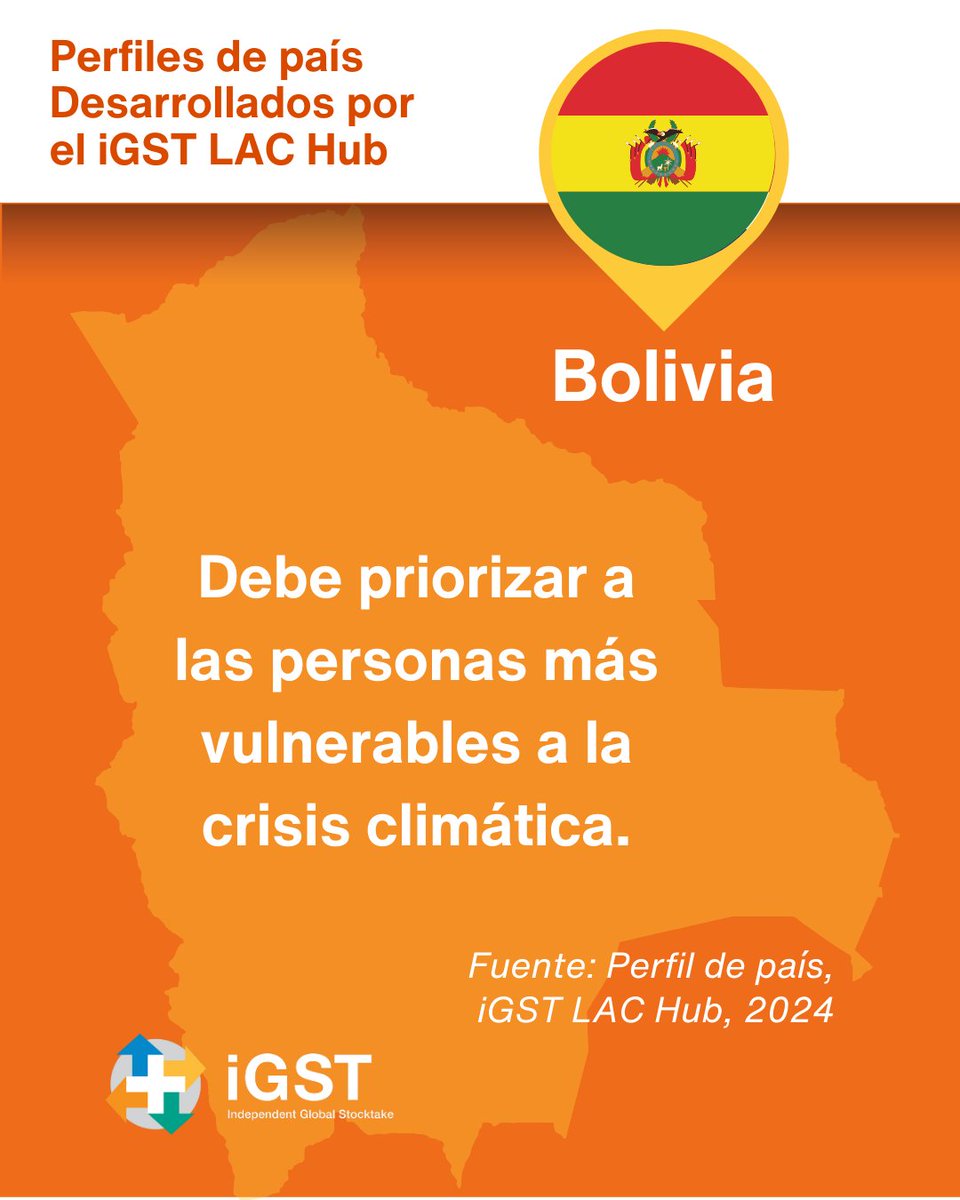 En el perfil de país desarrollado desde el iGST LAC Hub para conocer la situación de Bolivia, te compartimos el contexto de la acción climática en el país.
Puedes consultar este perfil en nuestro sitio web: iniciativaclimatica.org/igst-lac-hub/