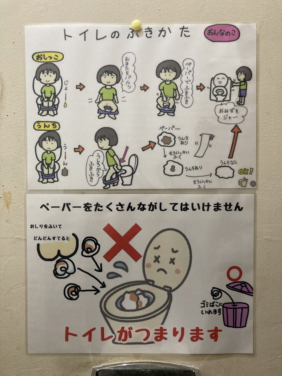 mangagaareba's tweet photo. 高2の娘が💩をする時頻繁にペーパーを使いすぎてトイレを詰まらせるので久々に視覚支援発動😤💢
「沢山流しすぎてはいけない」という曖昧な指示がわからないんだよねー😞
とりあえず以前のお尻の拭き方の絵の下に設置。
効果あれ〜🚽📑
#発達障害
#知的障害
#ASD
#視覚支援 https://t.co/vwPnG5aS5h