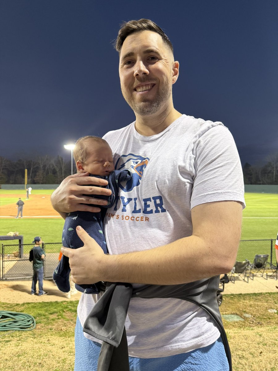 DCherbonnier's tweet photo. Baby Hugo making it out for his first @uttylerpatriots game, cheering on @uttylerbaseball tonight ⚾️ https://t.co/RKf4gLozIc
