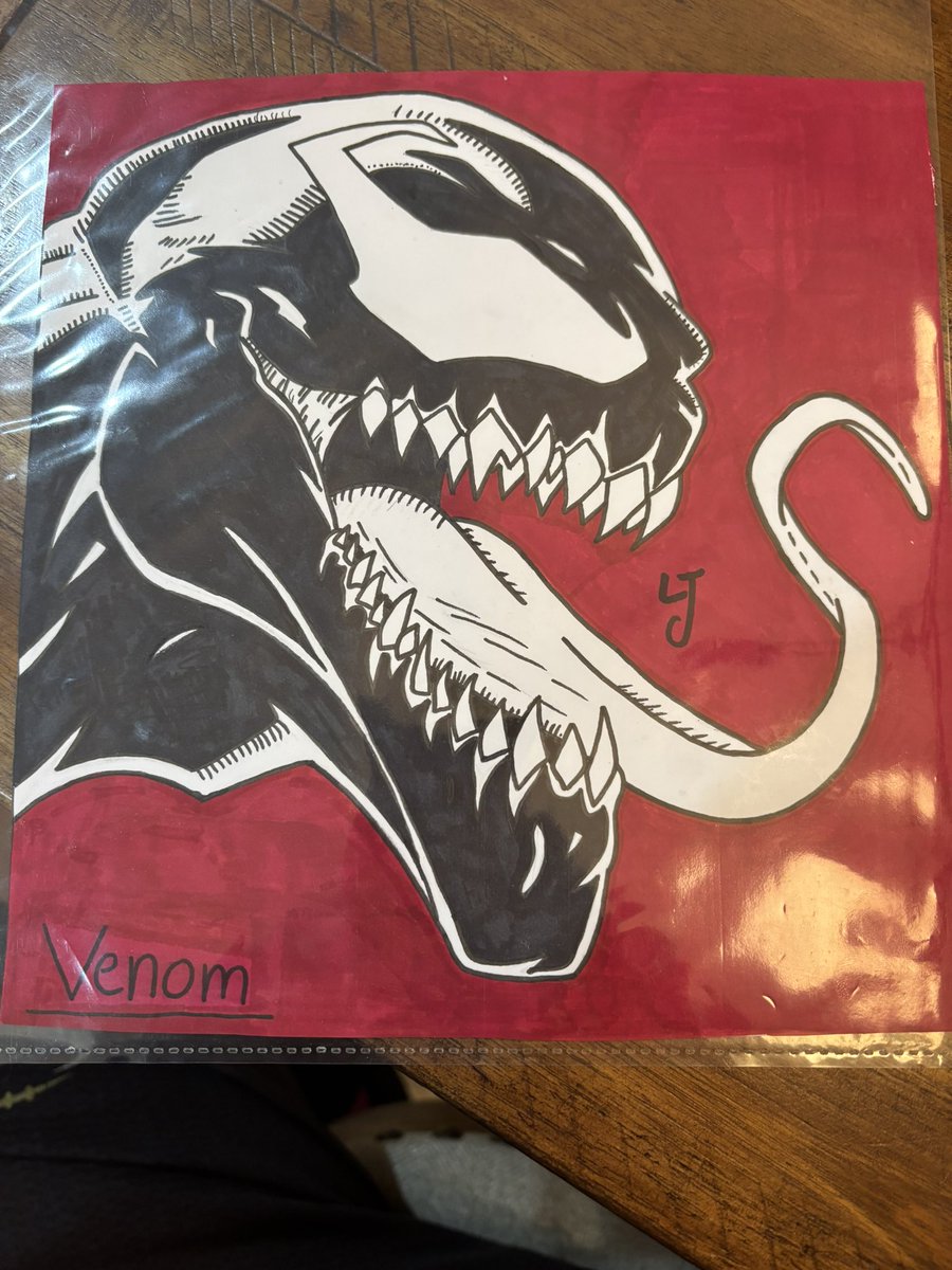 coach_singer55's tweet photo. This came home today. My wife makes such an impact.  One of her students asked what our son likes, of course my wife told her Venom!  This student drew this by hand and gifted it to our son with an incredible message.  I don’t have any social media contact for the young lady https://t.co/NKsutE2Ann