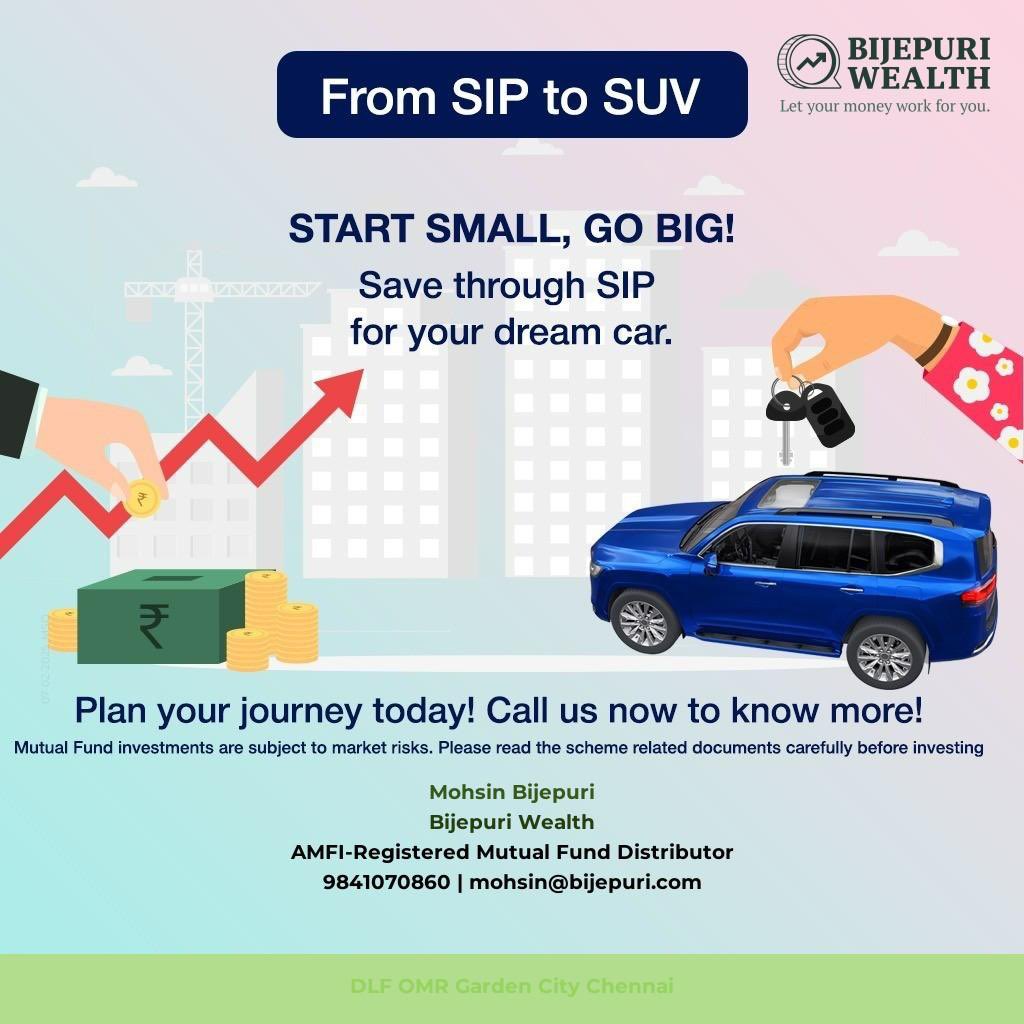 mohsinbijepuri's tweet image. Imagine investing ₹18k/month in a SIP with 12% annual return for 5 years, turning into ₹16,00,000. Dream SUV = ₹16,00,000. With disciplined SIP savings, your goal is within reach! 🚗✨ #StartSmallGoBig #SIPtoSUV