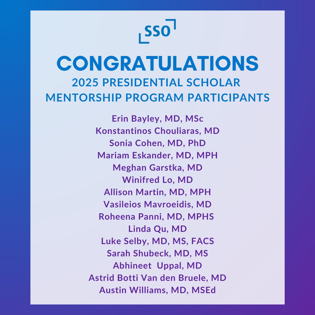 I am so excited to participate in the <a href="/SocSurgOnc/">Society of Surgical Oncology</a> Presidential Scholar Mentorship Program. 

Grateful for this community and the opportunity!! Looking forward to connecting with you all at #SSO2025 !! 

#SSOCommunity #SSOMentorships