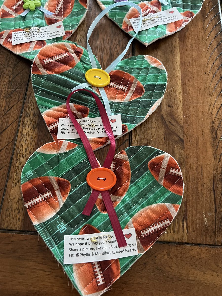 Looking for a Chiefs 3-Peat win. Today I left a couple football themed quilted hearts on the Natchez Trace. Hope the  heart brings a smile to the finders and the Chiefs get the 3-peat Super Bowl win. .