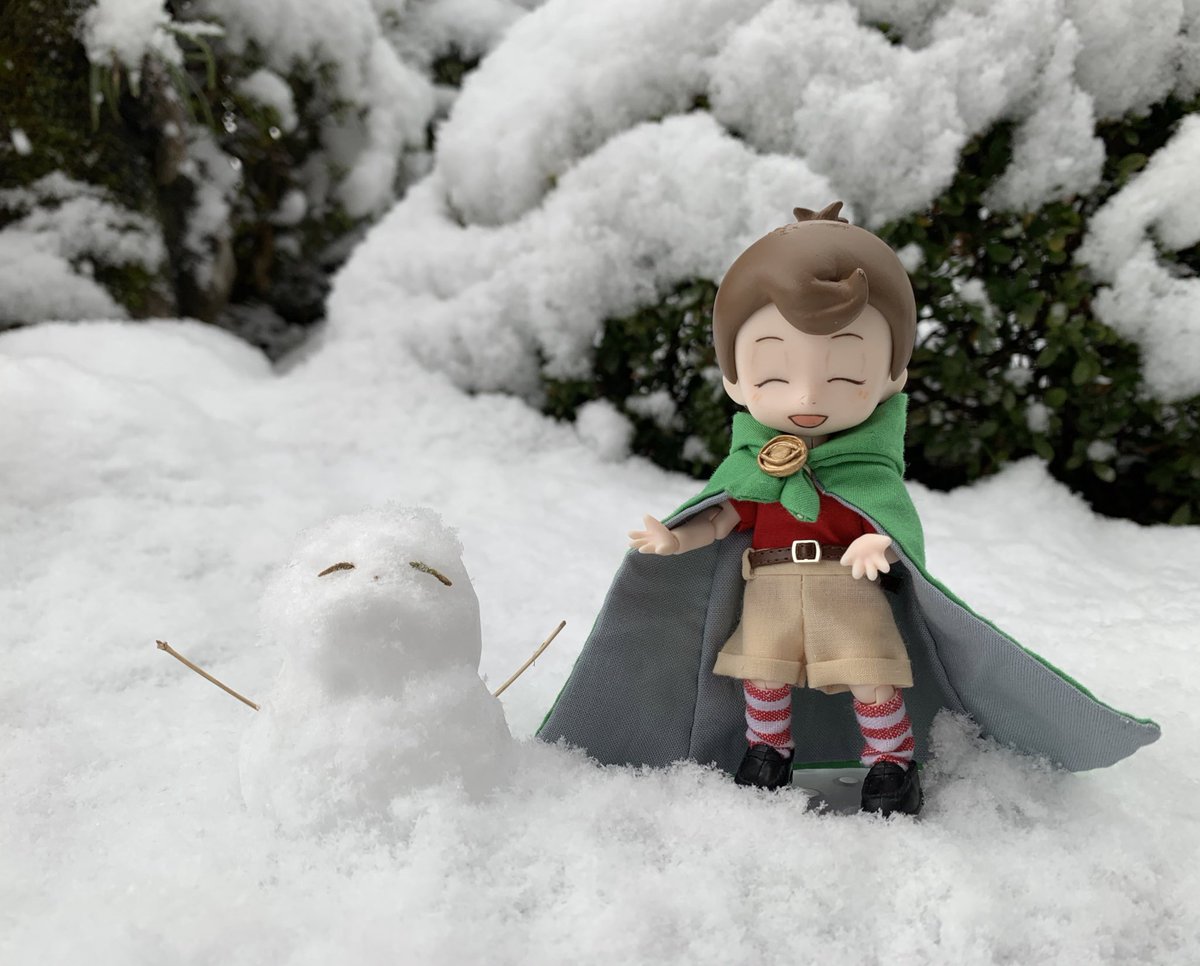 じゃーん！
その辺の枝と葉っぱ🌿で作った雪だるま☃️
だよ