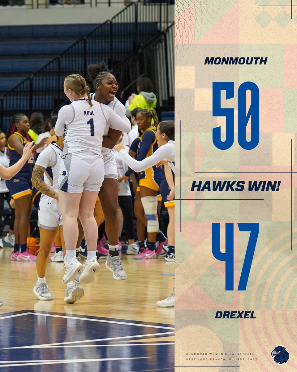 MonmouthHawks's tweet photo. HUGE WIN!

@monmouth_wbb gets it done at home!

#FlyHawks https://t.co/WAA8fz2UDE