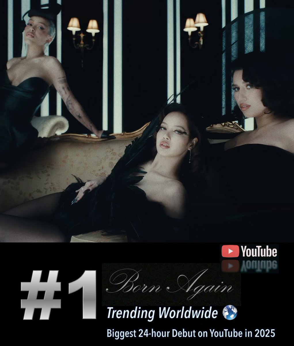 #LISA's amazing new track "BORN AGAIN" feat. #DojaCat &amp; #RAYE scores the Top New Entry on both the Worldwide &amp; European iTunes song charts, landing at #3 &amp; #5 respectively after reaching #1 in 36 countries, now the song by a K-pop female artist with the most #1's on iTunes in