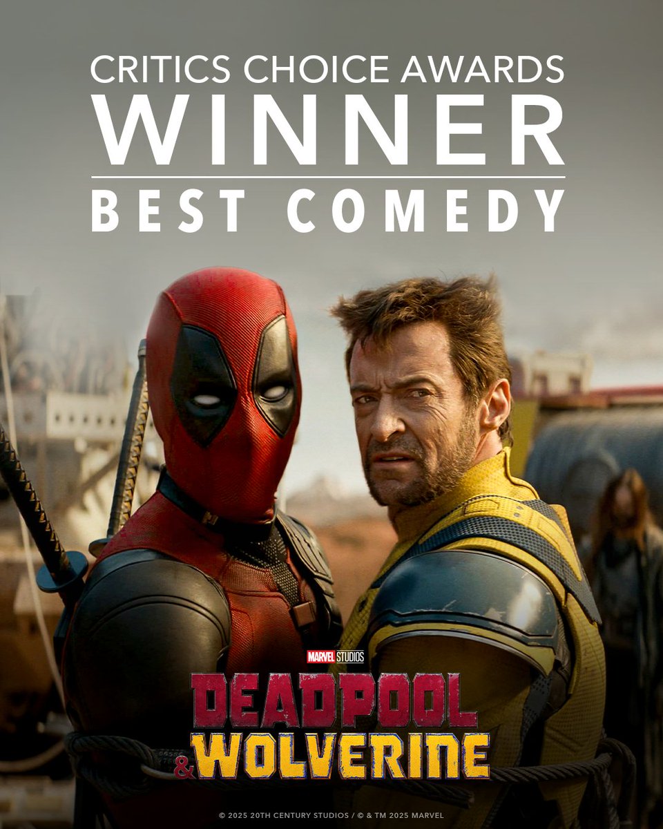 Marvel Studios (@marvelstudios) on Twitter photo Congratulations to the cast and crew of #DeadpoolAndWolverine on their <a href="/CriticsChoice/">Critics Choice Awards</a> Awards win for Best Comedy! #CriticsChoice Congratulations to the cast and crew of #DeadpoolAndWolverine on their <a href="/CriticsChoice/">Critics Choice Awards</a> Awards win for Best Comedy! #CriticsChoice