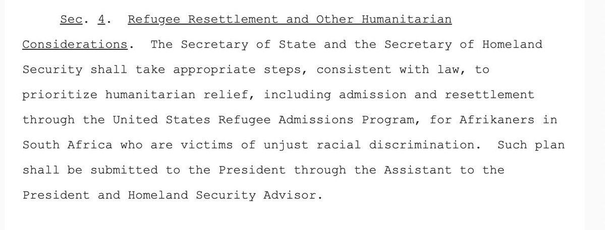 AFpost's tweet photo. Trump executive order grants White Boers facing persecution in South Africa “refugee” status in US.

Follow: @AFpost https://t.co/9Aj0629mLf