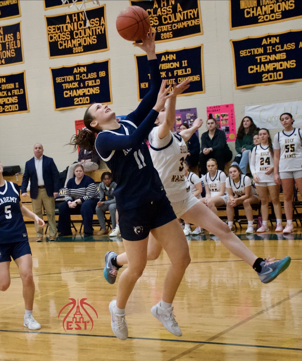 NYSTakeover's tweet photo. Albany Academy 68
Holy Names 61
Final

Academy set the tone… Holy Names responded… Academy survived & outlasted. A quality HS basketball game 👏🏼

After trailing by as much as 18 in the 1st half, @AHN_Basketball got as close as 4 in the closing minutes, but a big score-stop-score sequence settled the storm & gave @AcademyGbball the room to close out an entertaining win. Run it back next month maybe? 💭

@alexleonard54 led all with 20, @emthornton301 13 including 10 key 4th quarter pts, @Lianawilliamss 11 for Academy. @MorganB1722 & Maggie Volmer 13 apiece, @GiannaSavoca 12 for AHN.

FRIDAY ✔️