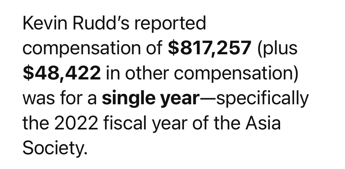 bjako's tweet photo. @FreedmFightr1 according to their filings Rudd made a whopping $850,000 per year in salary and bonuses. For a society that educated people on Asia? With more than a dozen offices around the world?

What on earth are they doing that countries wouldn’t be doing themselves to educate others https://t.co/dswhYsknL1