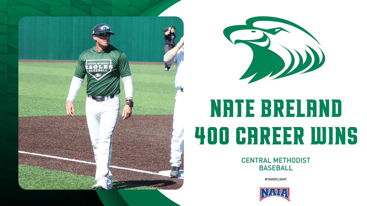 ⚾️,Congratulations to CMU Head Baseball Coach Nate Breland on reaching 400 career wins! 

He reached the mark after CMU defeated Tabor Friday night at the Cajun Collision in Sterlington, Louisiana! 

Breland owns a 400-178 career record since taking over  in 2014! 

<a href="/NAIABall/">NAIA Ball</a>