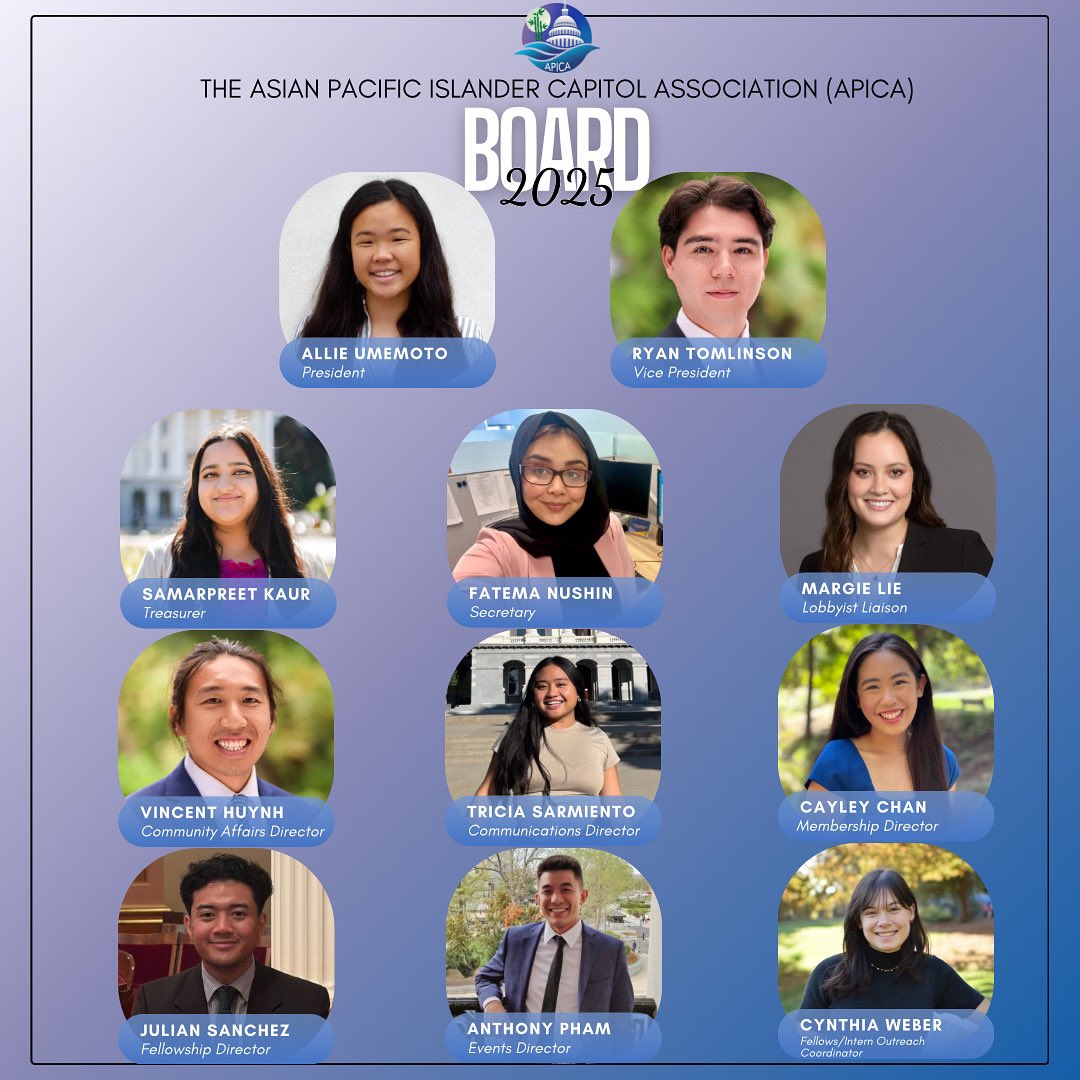 CONGRATULATIONS TO OUR 2025 APICA BOARD!
We had a record turnout for this years election, and we are so grateful for your support. Thank you to Jeffery Bongga, Erika Ngo, and outgoing President Melissa Sagun for facilitating this year's election.
