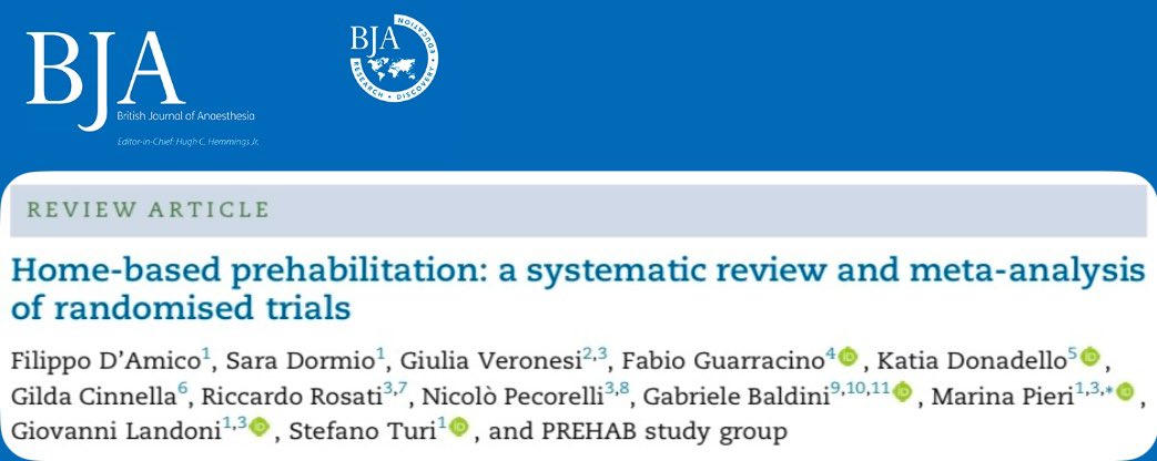 Filippo D'Amico (@drfdamico) on Twitter photo 1/10
🚀 Our Meta-Analysis on Home-Based Prehabilitation on <a href="/BJAJournals/">British Journal of Anaesthesia</a>! 🚀
Hospital-based prehab works—but it’s mostly for hospitals with big resources & patients who can easily come in daily.
🏠 Home-based prehab is more accessible—but does it work just as well? Is it 1/10
🚀 Our Meta-Analysis on Home-Based Prehabilitation on <a href="/BJAJournals/">British Journal of Anaesthesia</a>! 🚀
Hospital-based prehab works—but it’s mostly for hospitals with big resources & patients who can easily come in daily.
🏠 Home-based prehab is more accessible—but does it work just as well? Is it